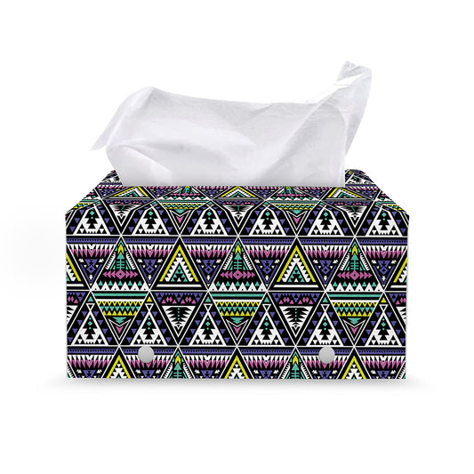 Colorful Geometric Native Navajo Print Leather Tissue Box Cover