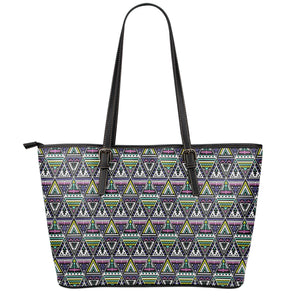 Colorful Geometric Native Navajo Print Leather Tote Bag