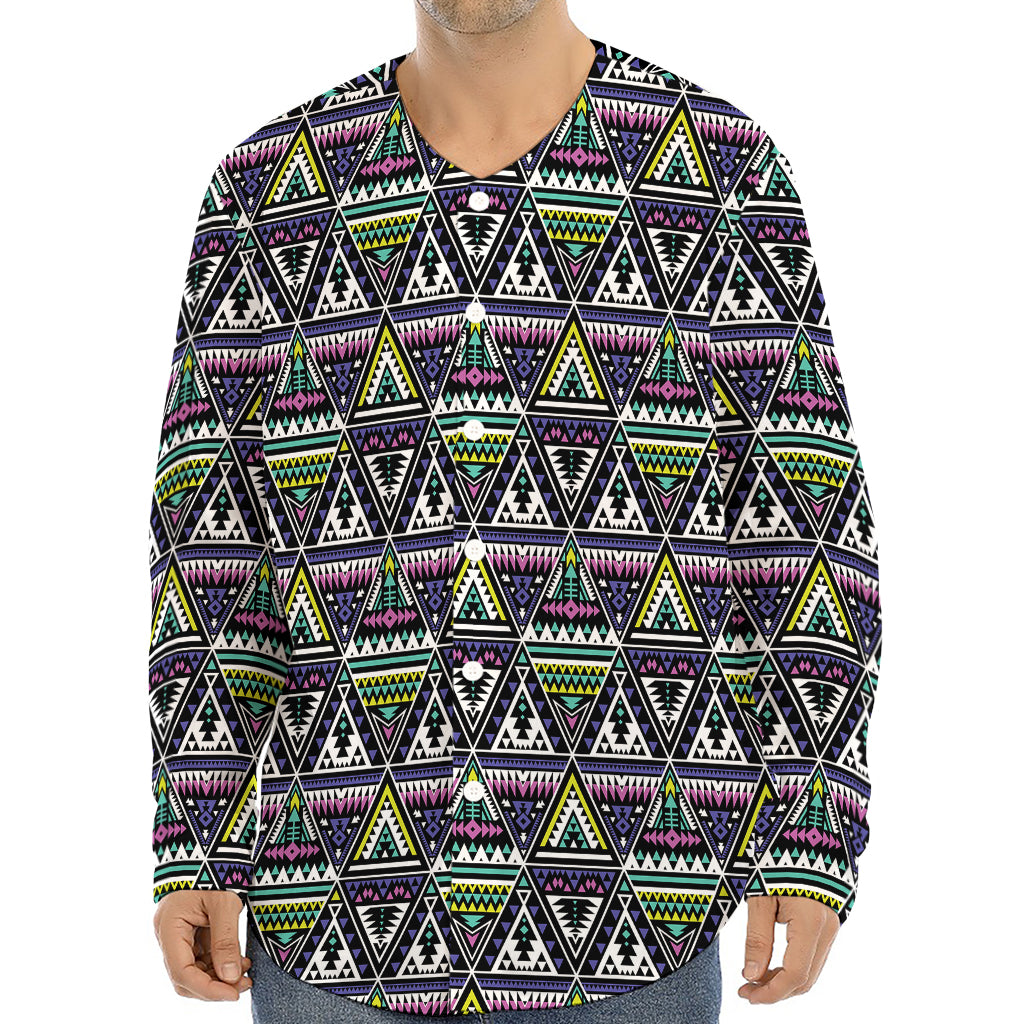 Colorful Geometric Native Navajo Print Long Sleeve Baseball Jersey