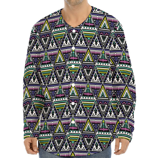 Colorful Geometric Native Navajo Print Long Sleeve Baseball Jersey