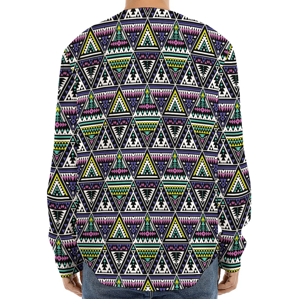 Colorful Geometric Native Navajo Print Long Sleeve Baseball Jersey