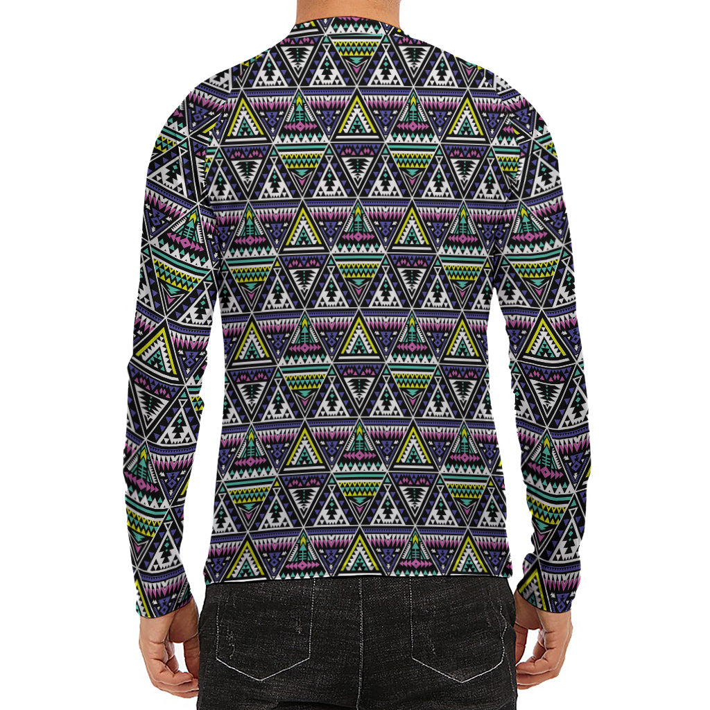 Colorful Geometric Native Navajo Print Men's Long Sleeve Rash Guard