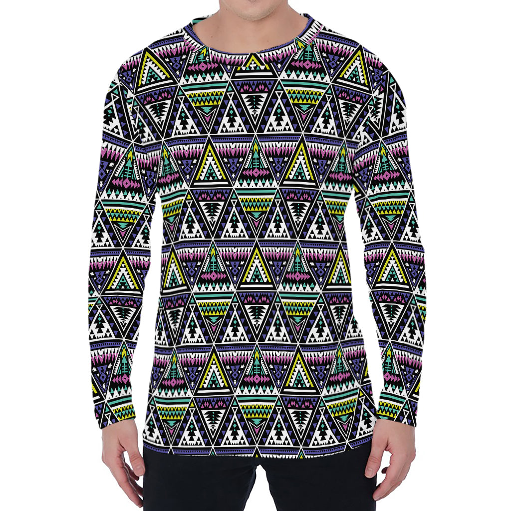 Colorful Geometric Native Navajo Print Men's Long Sleeve T-Shirt