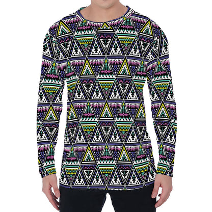 Colorful Geometric Native Navajo Print Men's Long Sleeve T-Shirt