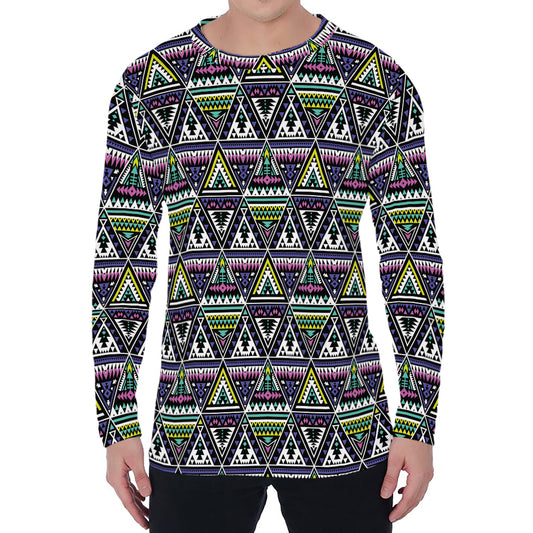 Colorful Geometric Native Navajo Print Men's Long Sleeve T-Shirt