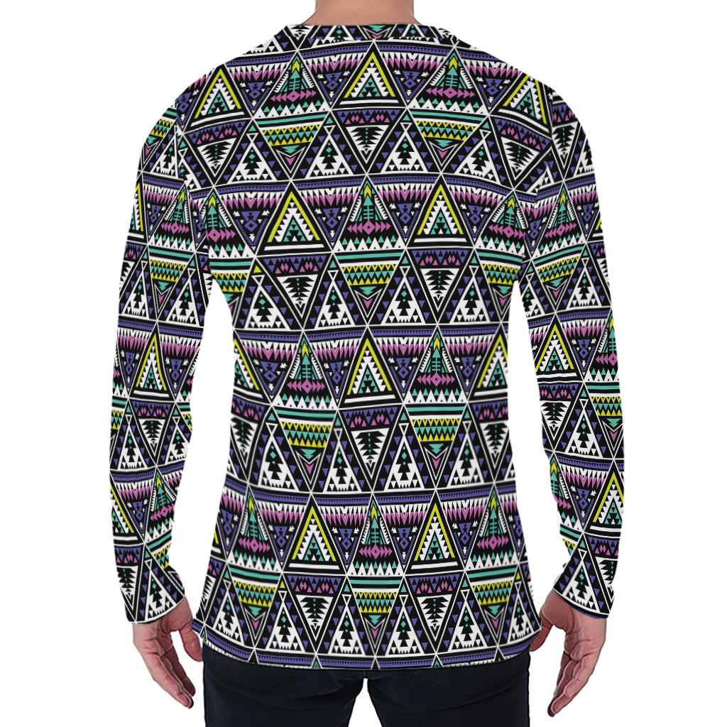 Colorful Geometric Native Navajo Print Men's Long Sleeve T-Shirt