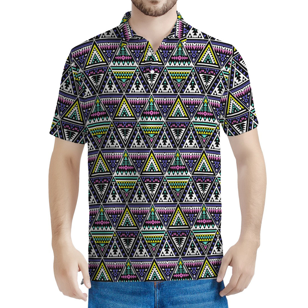 Colorful Geometric Native Navajo Print Men's Polo Shirt