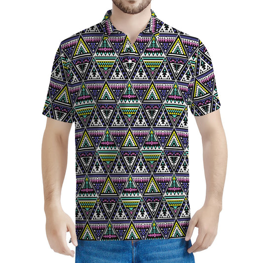 Colorful Geometric Native Navajo Print Men's Polo Shirt