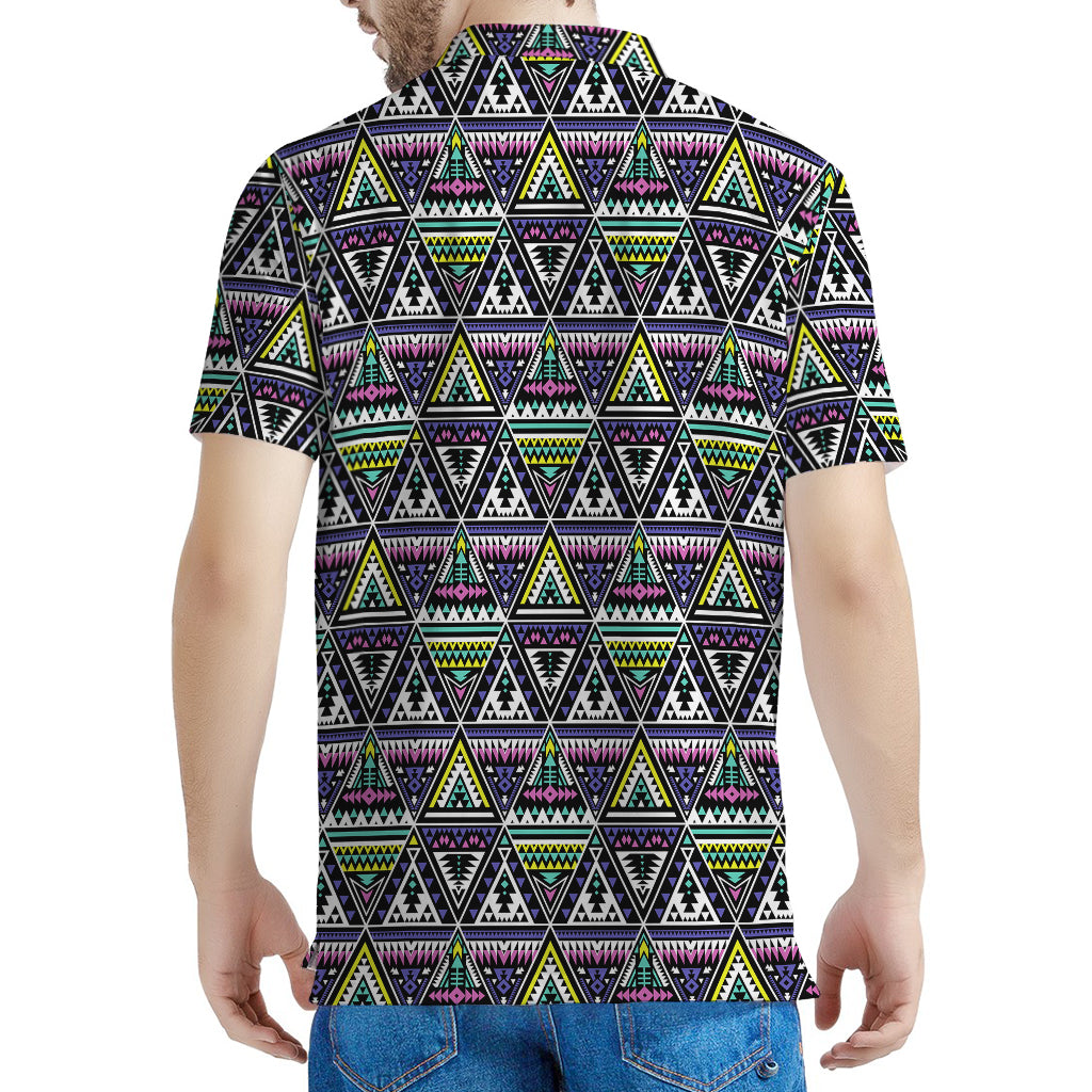Colorful Geometric Native Navajo Print Men's Polo Shirt