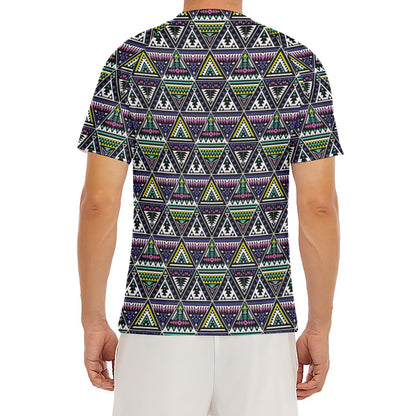 Colorful Geometric Native Navajo Print Men's Short Sleeve Rash Guard