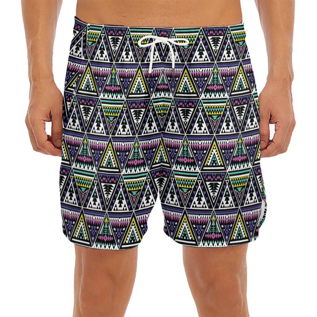 Colorful Geometric Native Navajo Print Men's Split Running Shorts