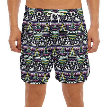Colorful Geometric Native Navajo Print Men's Split Running Shorts