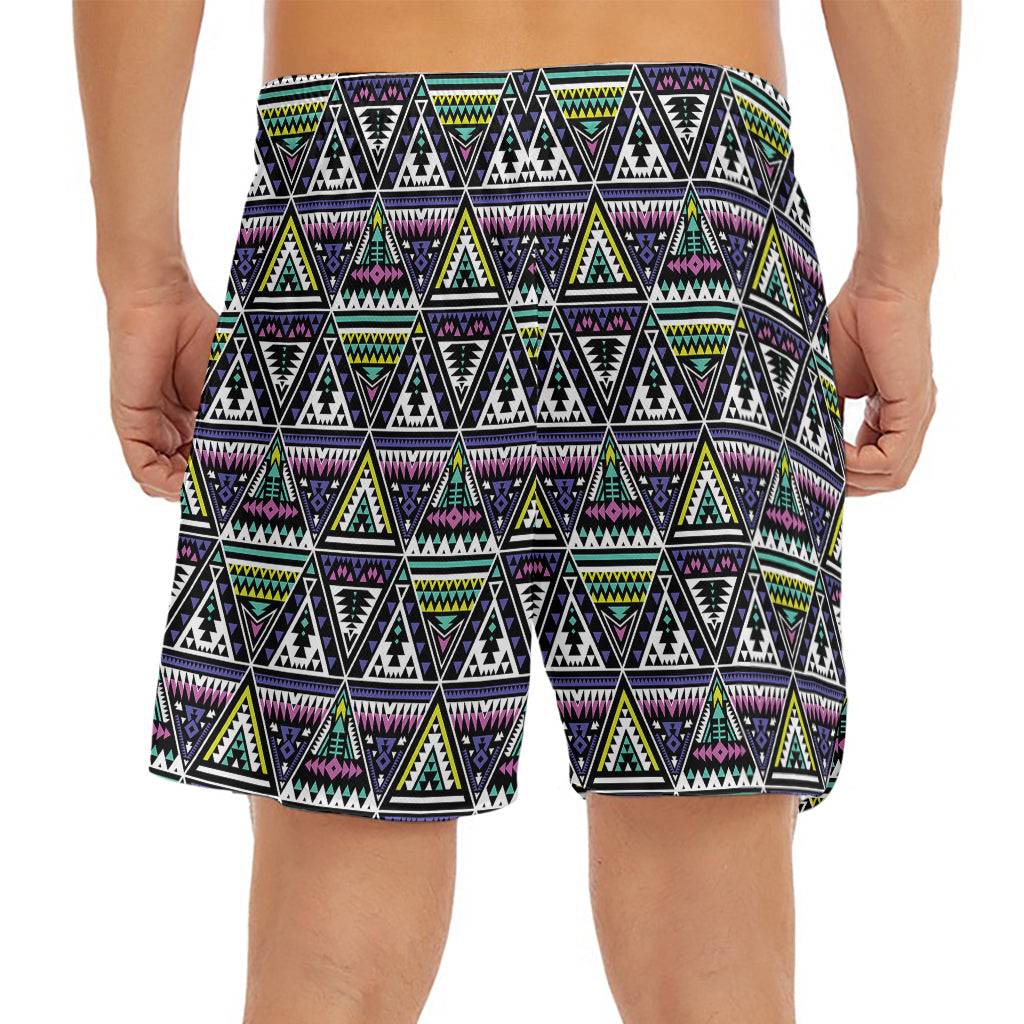Colorful Geometric Native Navajo Print Men's Split Running Shorts
