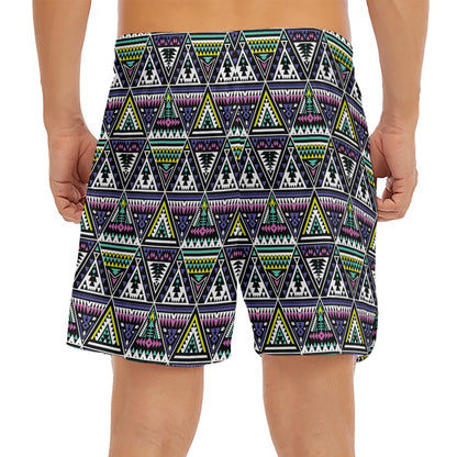 Colorful Geometric Native Navajo Print Men's Split Running Shorts