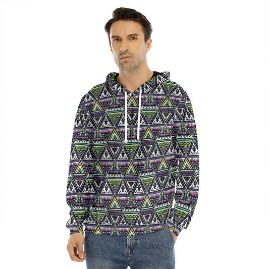 Colorful Geometric Native Navajo Print Men's Velvet Pullover Hoodie