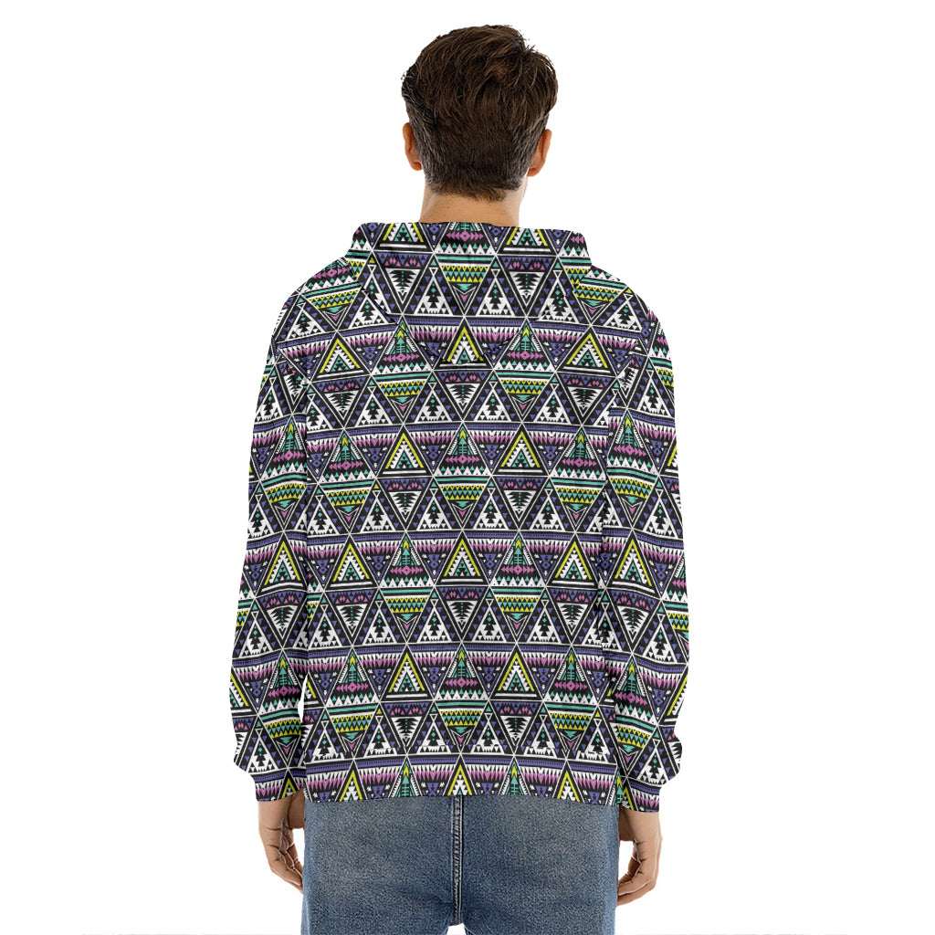 Colorful Geometric Native Navajo Print Men's Velvet Pullover Hoodie