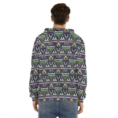 Colorful Geometric Native Navajo Print Men's Velvet Pullover Hoodie