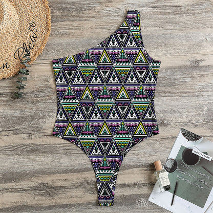 Colorful Geometric Native Navajo Print One Shoulder Bodysuit