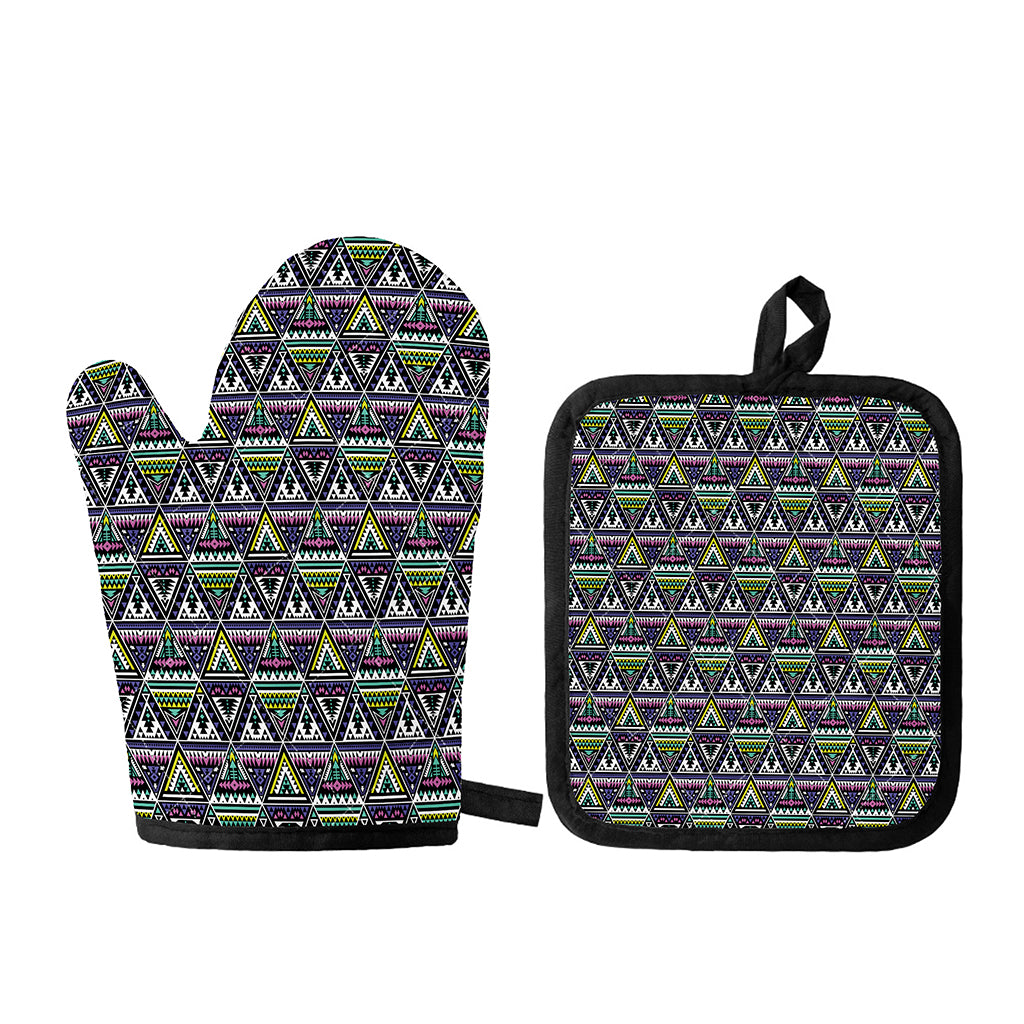Colorful Geometric Native Navajo Print Oven Mitt And Pot Holder Set