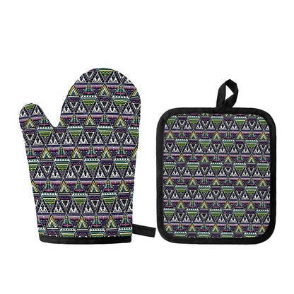 Colorful Geometric Native Navajo Print Oven Mitt And Pot Holder Set