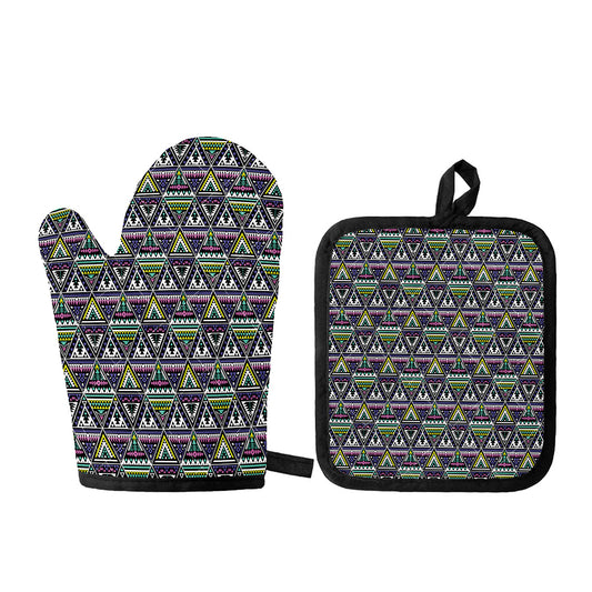 Colorful Geometric Native Navajo Print Oven Mitt And Pot Holder Set