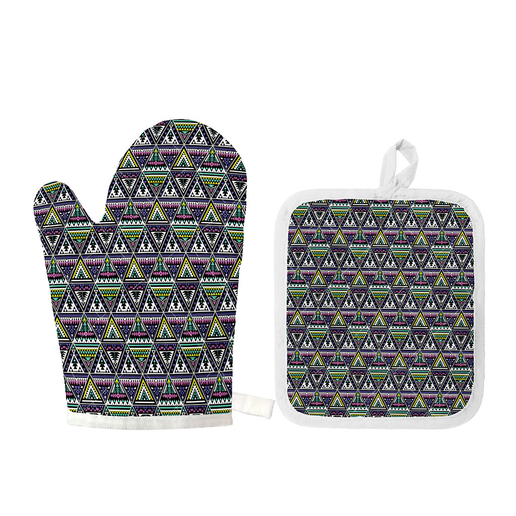 Colorful Geometric Native Navajo Print Oven Mitt And Pot Holder Set