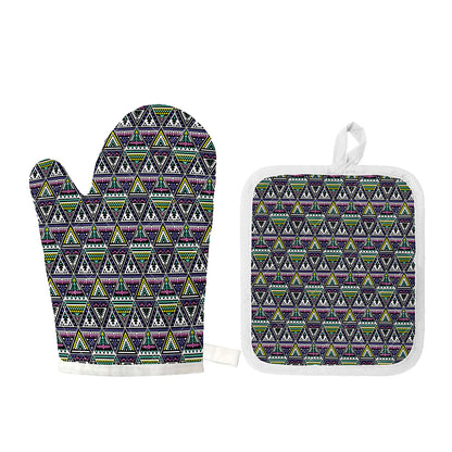 Colorful Geometric Native Navajo Print Oven Mitt And Pot Holder Set