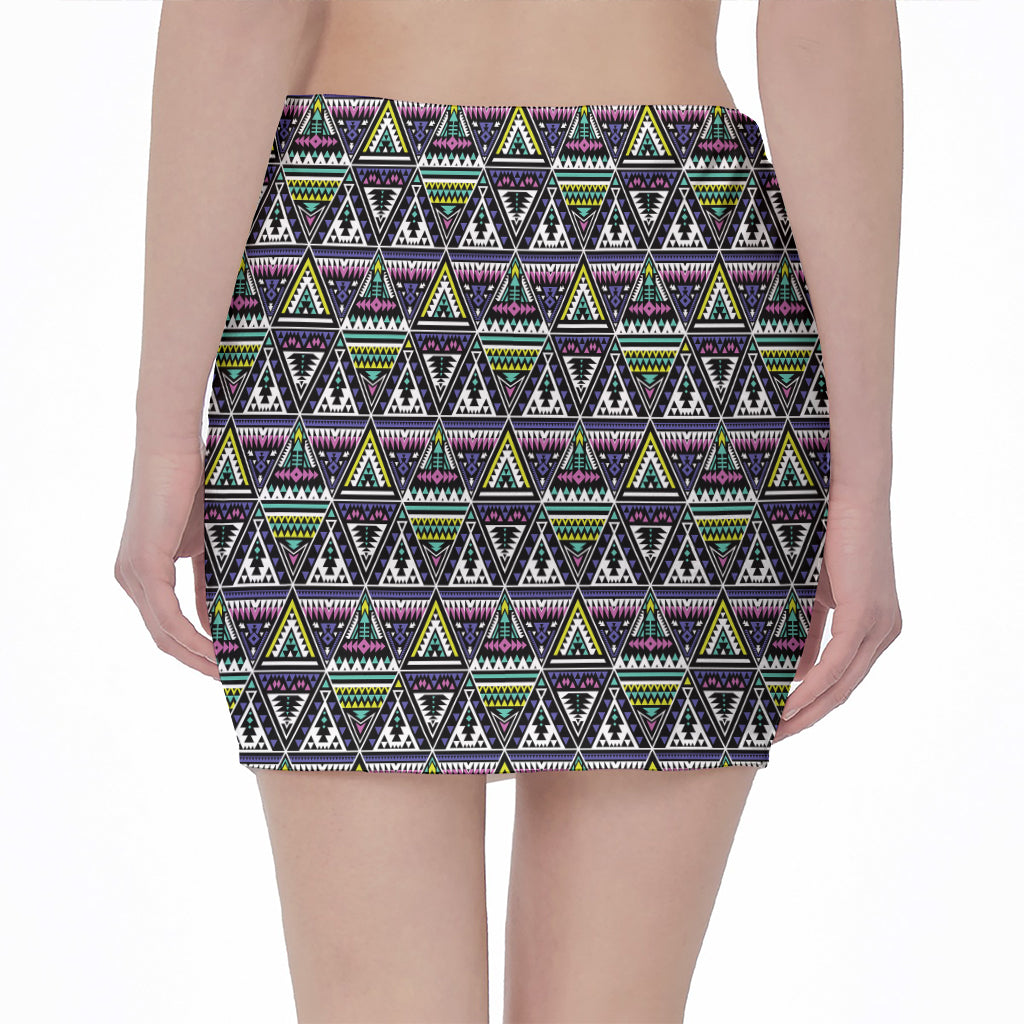 Colorful Geometric Native Navajo Print Pencil Mini Skirt