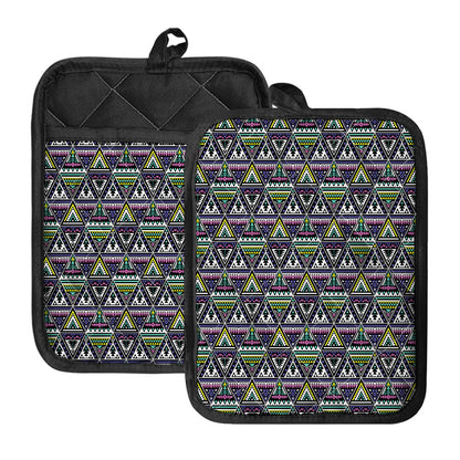 Colorful Geometric Native Navajo Print Pot Holders With Pocket