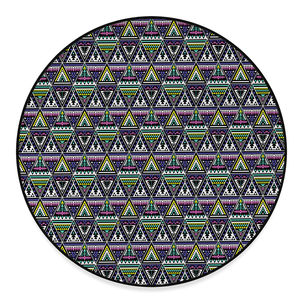 Colorful Geometric Native Navajo Print Round Floor Mat