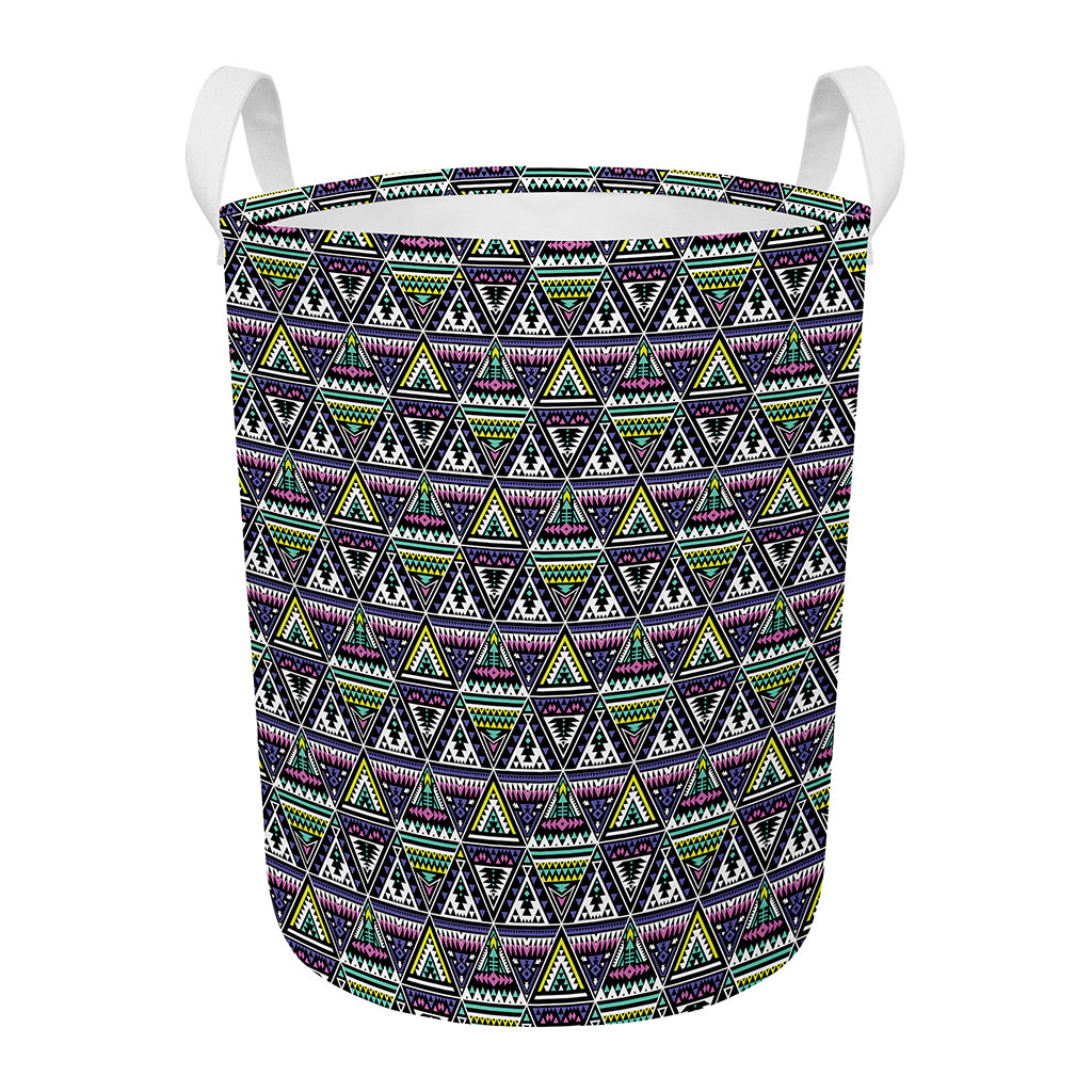 Colorful Geometric Native Navajo Print Round Laundry Basket