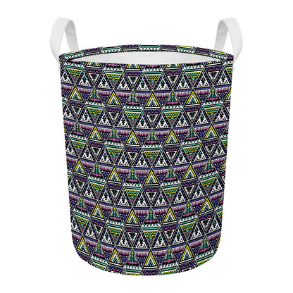 Colorful Geometric Native Navajo Print Round Laundry Basket
