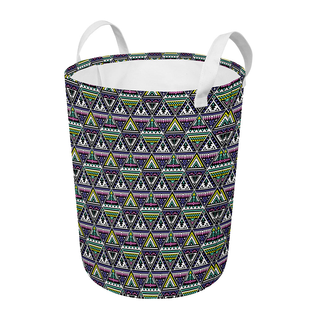 Colorful Geometric Native Navajo Print Round Laundry Basket