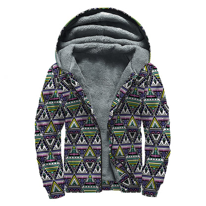 Colorful Geometric Native Navajo Print Sherpa Lined Zip Up Hoodie