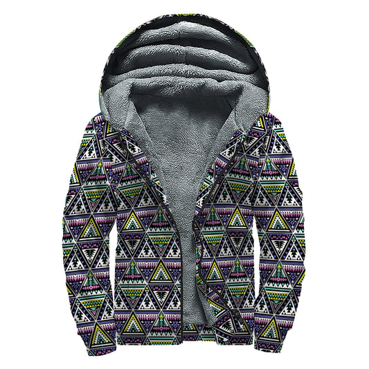 Colorful Geometric Native Navajo Print Sherpa Lined Zip Up Hoodie