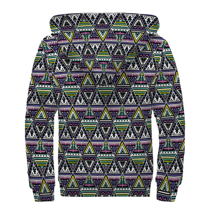 Colorful Geometric Native Navajo Print Sherpa Lined Zip Up Hoodie