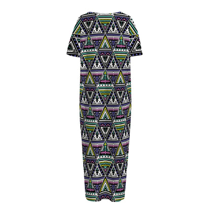 Colorful Geometric Native Navajo Print Short Sleeve Long Nightdress