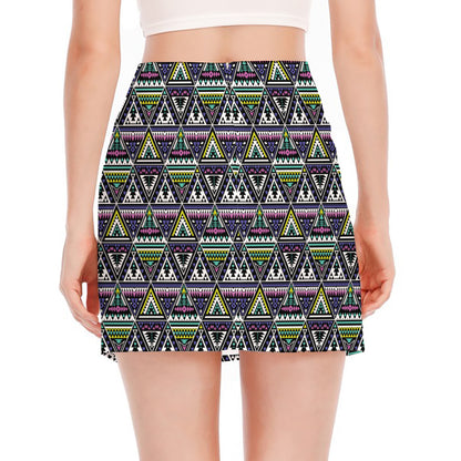 Colorful Geometric Native Navajo Print Side Slit Mini Skirt