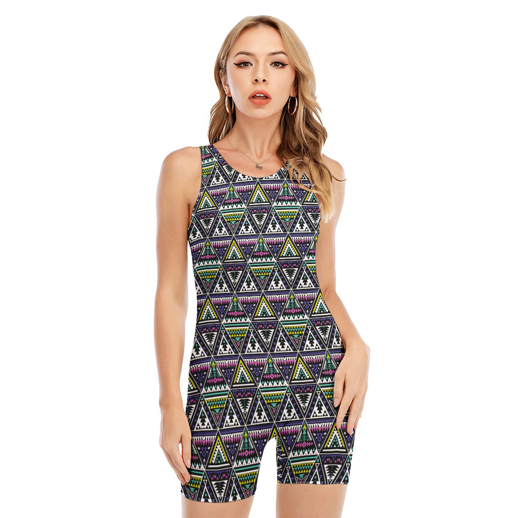 Colorful Geometric Native Navajo Print Sleeveless One Piece Swimsuit