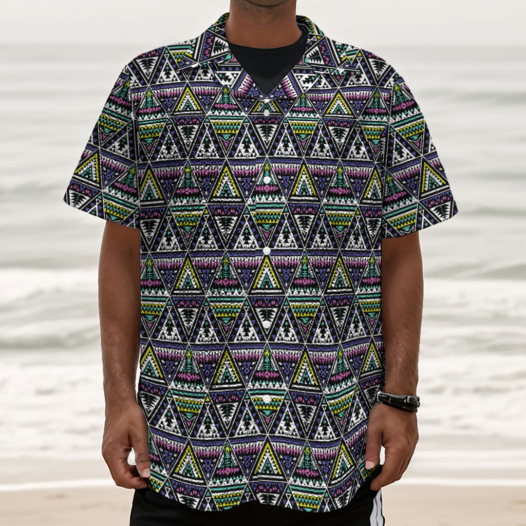Colorful Geometric Native Navajo Print Textured Short Sleeve Shirt