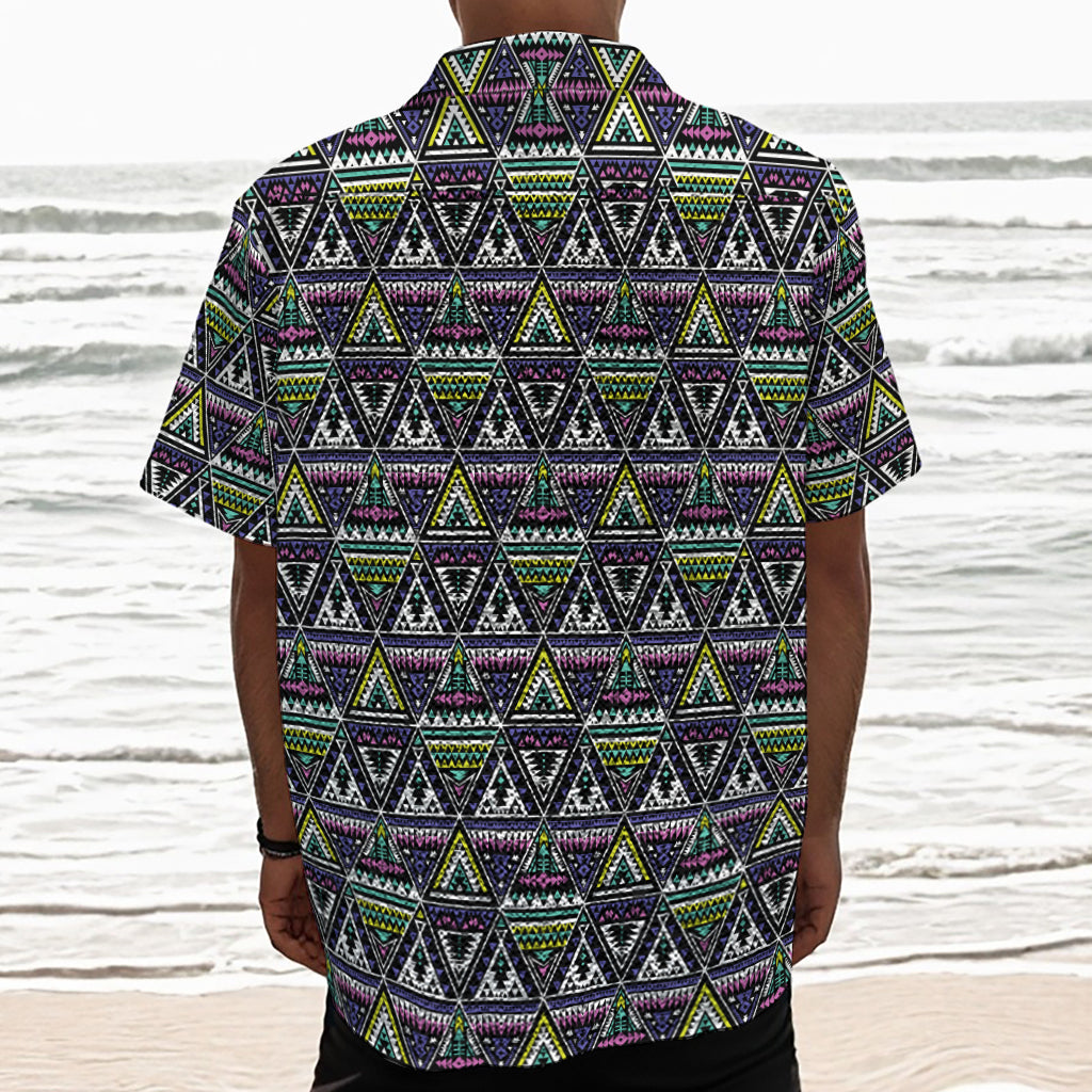Colorful Geometric Native Navajo Print Textured Short Sleeve Shirt