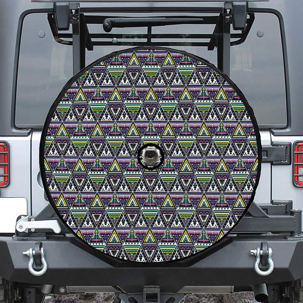 Colorful Geometric Native Navajo Print Tire Cover With Camera Hole