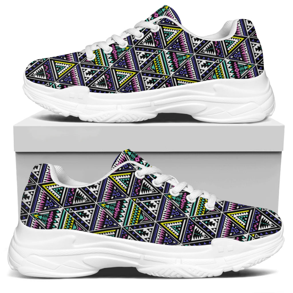 Colorful Geometric Native Navajo Print White Chunky Shoes