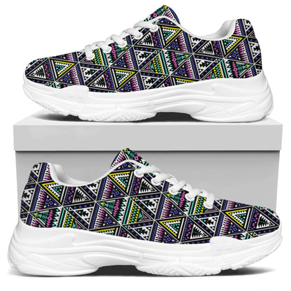 Colorful Geometric Native Navajo Print White Chunky Shoes