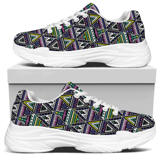 Colorful Geometric Native Navajo Print White Chunky Shoes