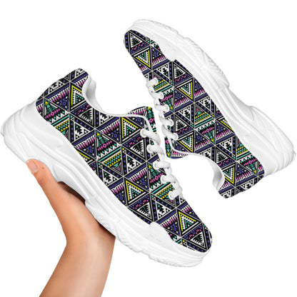 Colorful Geometric Native Navajo Print White Chunky Shoes