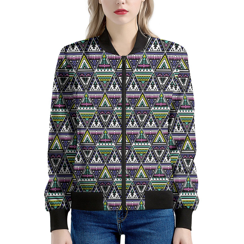 Colorful Geometric Native Navajo Print Women's Bomber Jacket