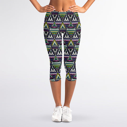 Colorful Geometric Native Navajo Print Women's Capri Leggings