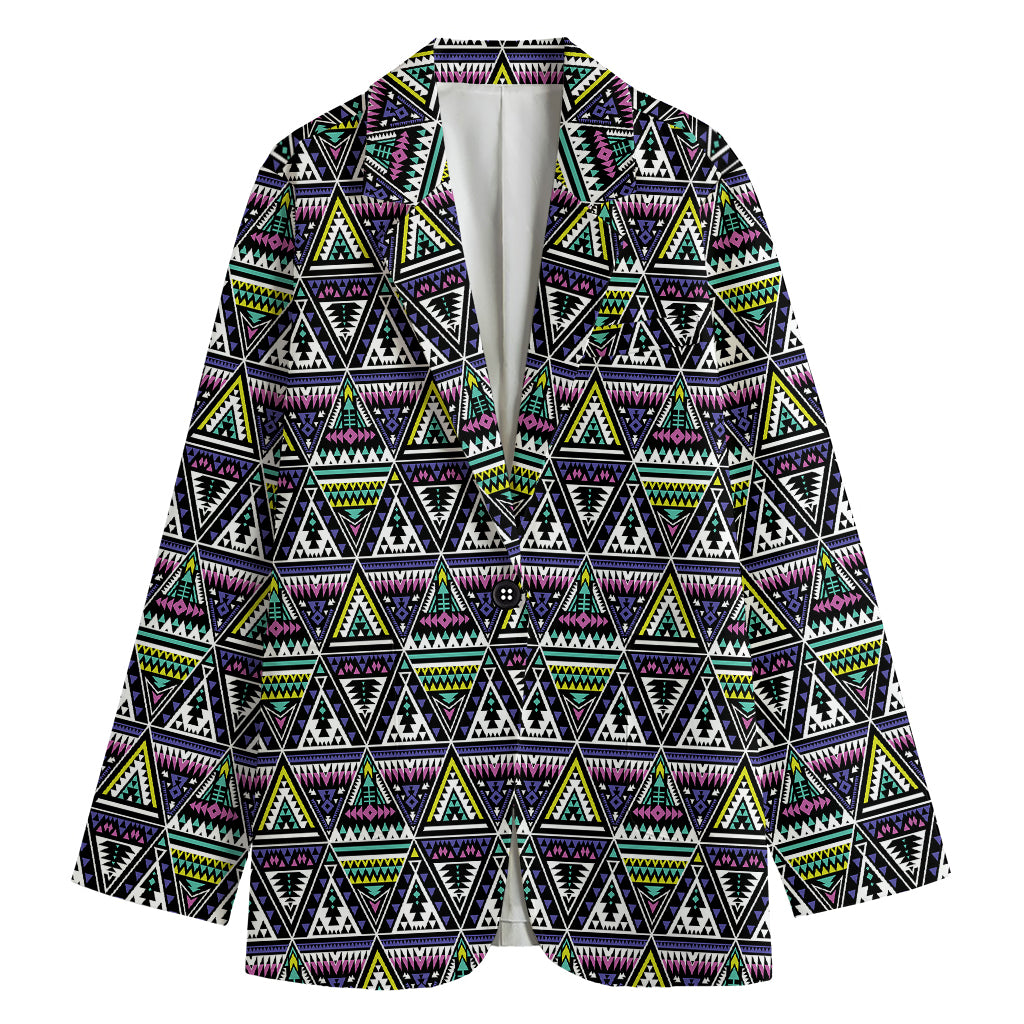 Colorful Geometric Native Navajo Print Women's Cotton Blazer