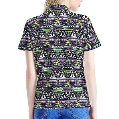 Colorful Geometric Native Navajo Print Women's Polo Shirt